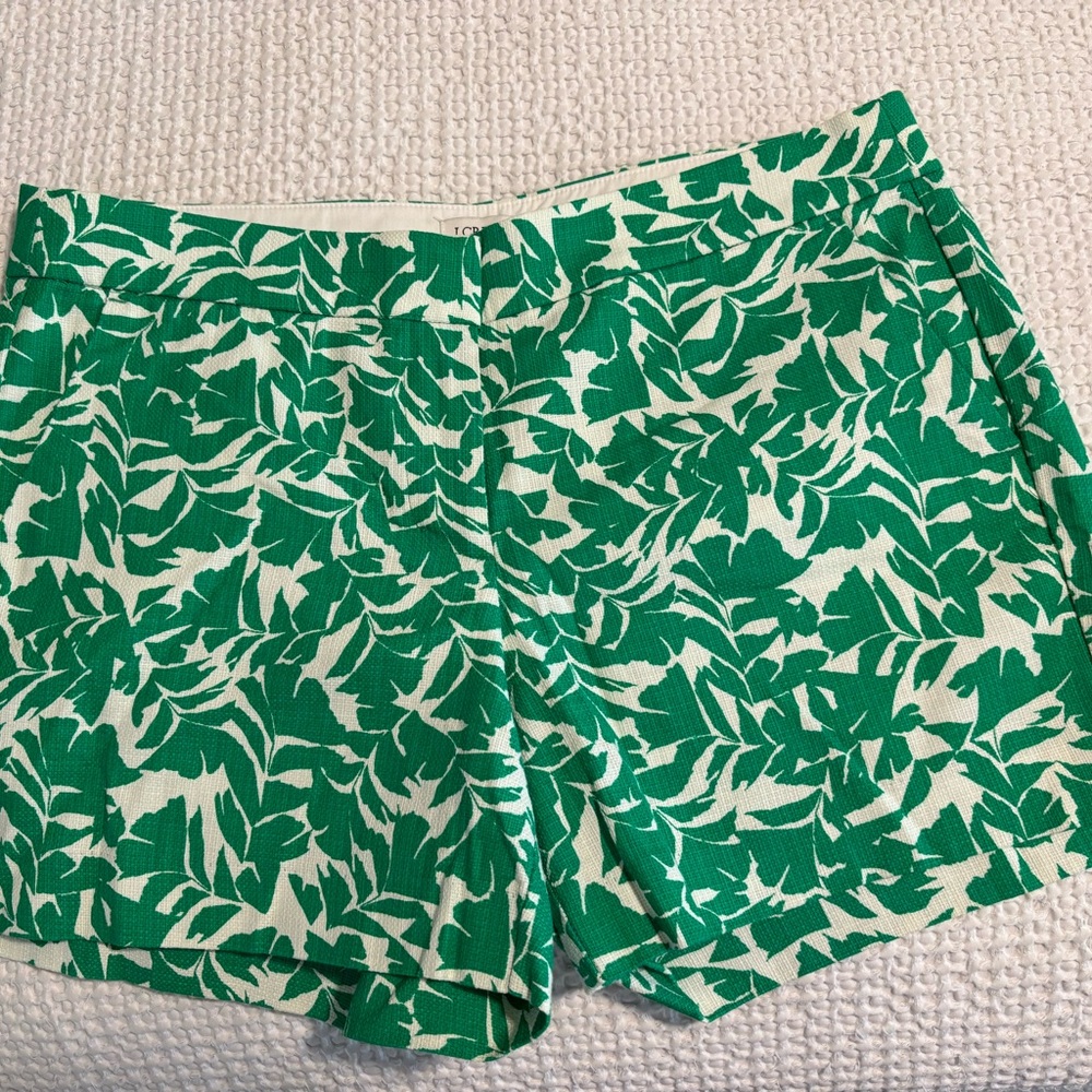 J. Crew High Waist Green and White Patterned Shorts